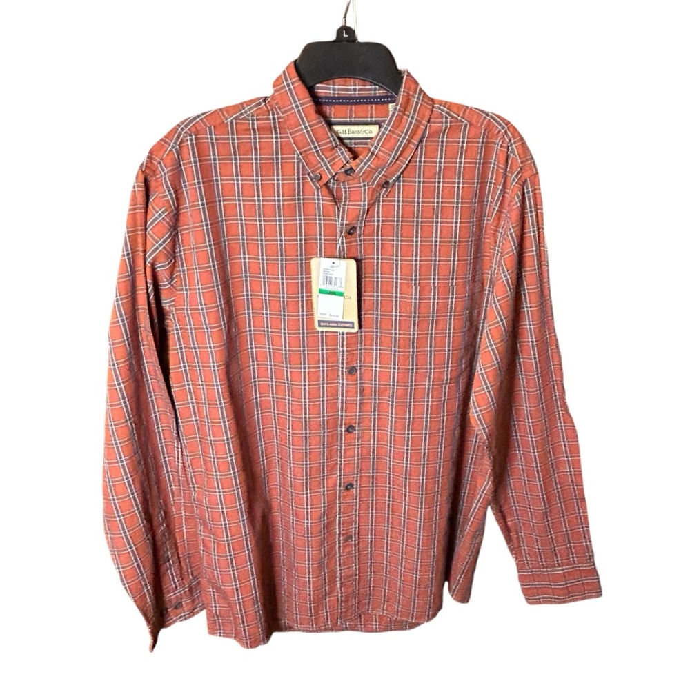 NWT G.H. Bass & Co Men’s Orange Plaid Button Down Shirt Size Large
